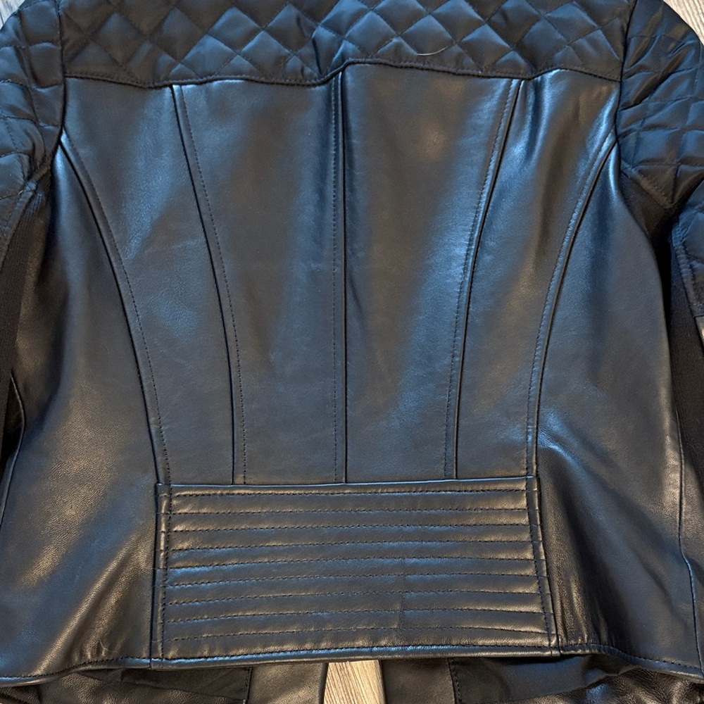 BCBGMaxAzria Black Leather Jacket Quilted Detail Size Small - Picture 11 of 13